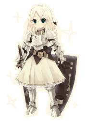 Rule 34 | 1girl, armor, bad id, bad pixiv id, ccru, female focus, full body, original, shield, solo, sword, weapon, white background