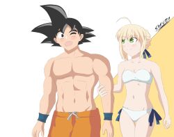 artoria_pendragon_(fate) beach crossover dragon_ball emiya-san_chi_no_kyou_no_gohan fate/grand_order fate/stay_night fate_(series) saber_(fate) saku_(artist) son_goku