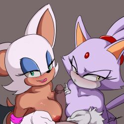 Rule 34 | 1boy, 2024, 2girls, absurdres, bat (animal), bat girl, blaze the cat, blue eyes, blush, breasts, cat, cat girl, eyelashes, furry, furry female, furry with non-furry, group sex, highres, interspecies, inuyuru, looking aside, looking at viewer, multiple girls, nipples, paizuri, penis, rouge the bat, sex, smile, sonic (series), threesome