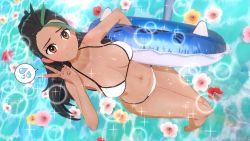 Rule 34 | 1girl, 3d, ahoge, armpits, artist request, bare shoulders, beach, bikini, breasts, cleavage, creatures (company), dark skin, freckles, game freak, green stripes, high ponytail, highres, large breasts, looking at viewer, navel, nemona (pokemon), nintendo, orange eyes, orange shorts, pokemon, pokemon sv, ponytail, shorts, solo, sunglasses, swimsuit, thick thighs, thigh gap, thighs, v, water, white bikini, wide hips