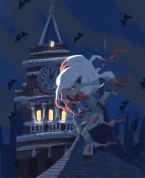 Rule 34 | claws, clock, clock tower, commentary request, creatures (company), game freak, highres, hisuian zoroark, looking down, night, nintendo, outdoors, pokemon, pokemon (creature), rooftop, silhouette, tomozo (muginosukejr), tower, window