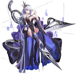 Rule 34 | 1girl, absurdly long hair, ark order, atropos (ark order), bare shoulders, belt, black belt, black dress, black footwear, black gloves, black thighhighs, blood, blue eyes, boots, bow, braid, breasts, collarbone, detached sleeves, dress, facial mark, fire, fire, full body, gloves, hair bow, hairband, heterochromia, holding, holding scissors, invisible chair, large breasts, leg tattoo, long hair, official art, pelvic curtain, pink eyes, scissors, single glove, sitting, solo, string, tachi-e, tattoo, thigh boots, thighhighs, thighs, transparent background, very long hair, white bow, white hair, you ni ge shaobing
