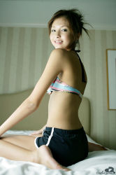 Rule 34 | bed, bikini, bikini top only, highres, nagasaki rina, photo (medium), shorts, swimsuit, tagme