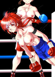 Rule 34 | 2girls, boxing gloves, boxing ring, catfight, commission, multiple girls, pixiv commission, santos, sweat, sweatdrop, tagme