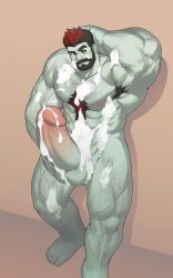Rule 34 | 1boy, abs, absurdres, against wall, arm behind head, arm hair, armpits, bara, bare pectorals, beard, black hair, bukkake, chest hair, colored skin, commission, connected beard, cum, cum on body, cum on male, cum on pectorals, dobito mn, erection, excessive cum, facial hair, final fantasy, final fantasy xiv, foot out of frame, from above, gradient hair, green skin, hairy, heterochromia, highres, huge penis, large pectorals, leg hair, male focus, mature male, mismatched sclera, multicolored hair, muscular, muscular male, navel, navel hair, nipples, pectorals, penis, red eyes, red hair, roegadyn, shirt, short hair, solo, sparky (ethorasw), stomach, thick arm hair, thick chest hair, thick leg hair, thick navel hair, thick thighs, thighs, uncensored, very hairy, warrior of light (ff14)