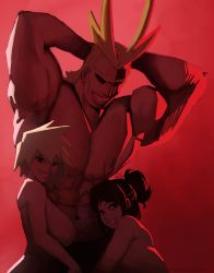 Rule 34 | 1boy, 2girls, all might, boku no hero academia, highres, mature female, multiple girls, muscular, muscular male