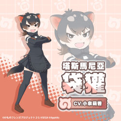 Rule 34 | 1girl, animal ears, chinese text, extra ears, kemono friends, kemono friends 3, looking at viewer, official art, simple background, solo, tail, tasmanian devil (kemono friends)