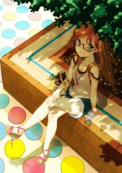 Rule 34 | 1girl, ankle strap, bad id, bad pixiv id, bag, bare arms, blue shorts, bottle, brown hair, collarbone, commentary request, crossed legs, dappled sunlight, eyebrows, flower, glasses, green eyes, hair ornament, hair over shoulder, hairclip, hand on own knee, handbag, high heels, jewelry, long hair, looking at viewer, looking up, multiple girls, necklace, original, outdoors, red-framed eyewear, sakurame (hitomebore), sakurame kurame, sandals, semi-rimless eyewear, shade, shoes, shorts, sitting, smile, solo, strap slip, strappy heels, sunlight, tank top, tareme, toeless footwear, tree, tree shade, waiting, water bottle, white flower