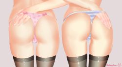 Rule 34 | 2girls, absurdres, ass, ass focus, azushima mirie, back, black legwear, bow, close-up, food print, hands on another&#039;s hips, has bad revision, highres, madbunny, md5 mismatch, multiple girls, original, panties, print panties, resized, resolution mismatch, satori azuka, self-upload, source smaller, strawberry panties, strawberry print, striped clothes, striped panties, take your pick, thighhighs, thong, underwear, upscaled, yuri