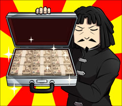 Rule 34 | 10s, 1boy, abyssal admiral (kancolle), admiral (kancolle), admiral suwabe, banknote, black hair, black jacket, briefcase, closed eyes, currency strap, dreadlocks, facial hair, goatee, jacket, k-suwabe, kantai collection, lowres, macedonian flag, money, mustache, original, short hair, sketch, suitcase, sunburst, upper body