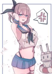 Rule 34 | 1girl, anger vein, black neckerchief, black panties, blue eyes, blue sailor collar, blue skirt, brown hair, corrupted twitter file, cosplay, elbow gloves, gloves, highleg, highleg panties, highres, kantai collection, kintamaani sanagi, maya (kancolle), microskirt, neckerchief, panties, rensouhou-chan, sailor collar, shimakaze (kancolle), shimakaze (kancolle) (cosplay), short hair, skirt, spoken anger vein, striped clothes, striped thighhighs, thighhighs, underwear
