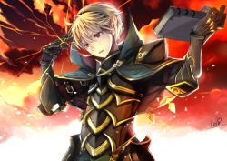 Rule 34 | 1boy, armor, bad id, bad twitter id, blonde hair, book, fire emblem, fire emblem fates, gloves, holding, holding book, kero sweet, leo (fire emblem), looking at viewer, male focus, nintendo, red eyes
