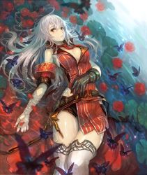 Rule 34 | 1girl, arnas (yoru no nai kuni), belt, boots, breasts, bug, butterfly, female focus, flower, hip focus, insect, large breasts, lily pad, long hair, necktie, official art, silver hair, sleeveless, solo, thigh boots, thighhighs, water, white footwear, white thighhighs, yoru no nai kuni, yoshiku (oden-usagi)