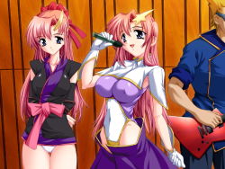 Rule 34 | 00s, 2girls, :d, arm up, arms behind back, bdsm, blonde hair, blue eyes, bondage, bound, bow, breasts, bridal gauntlets, cameltoe, capelet, clenched hand, covered erect nipples, elbow gloves, frown, game cg, gloves, guitar, gundam, gundam seed, gundam seed destiny, hair bow, hair ornament, highleg, highleg leotard, holding, idol, impossible clothes, impossible leotard, indoors, instrument, japanese clothes, kimono, lacus clyne, large breasts, leotard, long hair, looking away, meer campbell, microphone, multiple girls, music, natsuka qya, non-web source, open mouth, panties, parted bangs, pink hair, ponytail, rope, sash, seed, short hair, short kimono, singing, skin tight, skirt, sleeves rolled up, smile, standing, star (symbol), star hair ornament, thigh gap, thighs, turtleneck, underwear, very long hair, white gloves, white panties