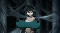 Rule 34 | 1girl, animated, animated gif, bare shoulders, black eyes, black hair, bouncing breasts, bra, breasts, cleavage, female focus, glasses, hand up, hip focus, holding, hunter x hunter, indoors, large breasts, looking at viewer, lowres, navel, open mouth, over shoulder, panties, pink eyes, shizuku murasaki, short hair, spider tattoo, standing, talking, tattoo, tongue, tongue out, underwear, underwear only, upper body, vacuum cleaner