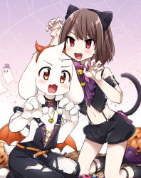 Rule 34 | 1other, 2boys, animal ears, asriel dreemurr, bare shoulders, barefoot, bat wings, bell, belt, black legwear, black overalls, black shirt, black shorts, blurry, blush, bob cut, bow, bowtie, brown hair, candy, cat ears, cat tail, chara (undertale), choker, claw pose, crop top, curled fingers, depth of field, detached collar, fake animal ears, fake horns, fang, fangs, food, frills, furry, furry male, gold necklace, gold trim, gradient background, groin, halloween, halloween costume, hands up, hat, highres, horns, jack-o&#039;-lantern, jewelry, jingle bell, kneeling, leftporygon, looking at viewer, multiple boys, naked overalls, napstablook, navel, necklace, open mouth, orange belt, orange choker, orange eyes, orange wings, overalls, pink neckwear, puffy shorts, pumpkin, purple footwear, purple headwear, red eyes, shirt, shoes, short hair, shorts, silk, sitting, skin fangs, smile, socks, spider web, spider web background, spiked belt, spiked choker, spikes, swept bangs, tail, tail bow, tail ornament, torn clothes, torn overalls, undertale, v-shaped eyebrows, w arms, wariza, white fur, wings, | |