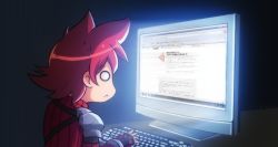 Rule 34 | !, acage, bad id, bad pixiv id, computer, elsword, elsword (character), keyboard (computer), monitor, o o, red hair, solo