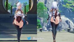 Rule 34 | 1girl, 3d, animated, ass, backboob, backless outfit, braid, breast curtains, breast cutout, breasts, curvy, game, genshin impact, hazeker, highleg, huge ass, large breasts, long hair, mihoyo, multiple views, nail polish, shenhe (genshin impact), tagme, thick thighs, thighhighs, thighs, underboob, video, walking, white hair, wide hips