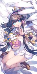 Rule 34 | 1girl, absurdres, armlet, black hair, blue eyes, bracer, cub, egyptian, finger to mouth, hairband, highres, kuuron (moesann17), long hair, looking at viewer, nephthys (p&amp;d), ponytail, puzzle &amp; dragons, solo, sphinx, strapless, winged hairband