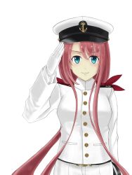 Rule 34 | 10s, 1girl, akashimaga, blue eyes, gloves, hat, highres, imperial japanese army, imperial japanese navy, kantai collection, kawakaze (kancolle), long hair, looking at viewer, low twintails, military, military uniform, naval uniform, peaked cap, red hair, salute, smile, solo, twintails, uniform, very long hair