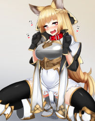 Rule 34 | 10s, 1girl, animal ears, armor, black gloves, black thighhighs, blonde hair, blush, boots, braid, breastplate, breasts, collar, dildo, dildo under panties, drooling, erune, gloves, granblue fantasy, heart, heart-shaped pupils, heavy breathing, long hair, looking at viewer, open mouth, panties, panty peek, pussy juice, red eyes, saliva, sex toy, smile, solo, squatting, symbol-shaped pupils, tenken (gotannda), thighhighs, tongue, torogao, underwear, very long hair, yuisis (granblue fantasy)