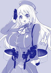 Rule 34 | 10s, 1girl, atago (kancolle), blush, breasts, gloves, hat, kantai collection, kouki kuu, large breasts, long hair, looking at viewer, lowres, military, military uniform, monochrome, panties, panties under pantyhose, pantyhose, personification, salute, smile, solo, underwear, uniform