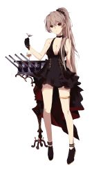 Rule 34 | 1girl, alternate breast size, azur lane, backless dress, backless outfit, black choker, black footwear, black gloves, breasts, brown dress, brown hair, choker, cleavage, cocktail dress, cocktail glass, cup, dianqiwei wubaqi, dress, drinking glass, evening gown, full body, gloves, halter dress, halterneck, high-low skirt, high-waist sideboob, high heels, highres, holding, holding cup, jean bart (azur lane), jean bart (uninhibited bloodstone) (azur lane), large breasts, long hair, looking at viewer, ponytail, red eyes, shoes, simple background, sleeveless, sleeveless dress, solo, thighlet, very long hair, white background