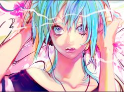 Rule 34 | 1girl, bad id, bad pixiv id, blue eyes, blue hair, eargasm, eyelashes, hands in hair, headphones, licking lips, lips, listening to music, matching hair/eyes, nose, original, portrait, sayamachi, short hair, solo, tongue, tongue out, uncommon stimulation