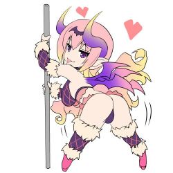 Rule 34 | 1girl, :3, asahi, ass shake, bikini, blonde hair, breasts, chibi, curvy, demon girl, female focus, horns, large breasts, lilith-soft, long hair, looking at viewer, lowres, mireille (taimanin asagi), naughty face, pole, pole dancing, smile, solo, demon girl, swimsuit, taimanin (series), taimanin asagi, taimanin rpgx, thong, tongue, tongue out, wings