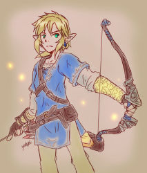 Rule 34 | 1boy, arrow (projectile), artist request, belt, blonde hair, bow (weapon), earrings, gloves, jewelry, link, male focus, nintendo, quiver, solo, the legend of zelda, the legend of zelda: breath of the wild, weapon