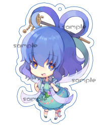 Rule 34 | + +, 1girl, black footwear, blue dress, blue eyes, blue hair, blush, chibi, collared vest, commentary request, dress, flower, frilled sleeves, frills, full body, hagoromo, hair between eyes, hair ornament, hair rings, hair stick, kaku seiga, looking at viewer, medium hair, ofuda, open clothes, open mouth, open vest, pink flower, puffy short sleeves, puffy sleeves, sample watermark, shawl, short sleeves, simple background, smile, solo, tamanotsuyu, touhou, vest, watermark, white background, white legwear