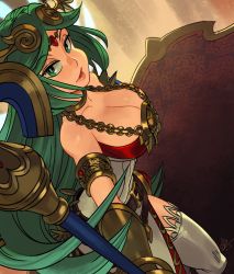 Rule 34 | 1girl, ancient greek clothes, breasts, chiton, from side, highres, kid icarus, large breasts, long hair, nintendo, palutena, parted bangs, solo, thighhighs, very long hair
