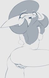 Rule 34 | 1girl, :3, @ @, absurdres, anus, ass, bob cut, breasts, clitoral hood, clitoris, colored skin, completely nude, constricted pupils, cowboy shot, creatures (company), female focus, fir3born, from side, game freak, gardevoir, gen 3 pokemon, grey background, grey theme, hands up, happy, highres, leg up, lineart, looking at viewer, multicolored skin, nintendo, nipples, nude, open mouth, pokemon, pokemon (creature), presenting, pussy, raised eyebrows, saliva, short hair, simple background, sketch, small breasts, smile, solo, standing, thighs, tongue, two-tone skin, uncensored, wide-eyed