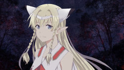 Rule 34 | 1girl, blonde hair, blue eyes, braid, elf, falia the queen of the mountains, frown, hairband, long hair, looking at viewer, night, night sky, outdoors, pixiv fantasia, pixiv fantasia last saga, pointy ears, satotsuki8, sky, solo, twin braids, upper body, white hairband