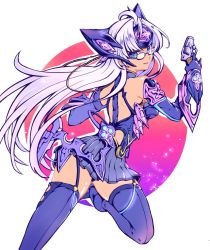 Rule 34 | 1girl, android, artist request, ass, blue eyes, breasts, cleavage, cyborg, dark skin, dark-skinned female, elbow gloves, glasses, gloves, gun, long hair, looking at viewer, looking back, medium breasts, nintendo, silver hair, skirt, smile, solo, t-elos, thighhighs, underboob, weapon, xenoblade chronicles (series), xenoblade chronicles 2, xenoblade chronicles (series), xenoblade chronicles 2, xenosaga, xenosaga episode iii