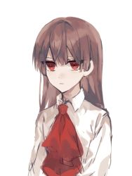 Rule 34 | 1boy, ascot, brown hair, chinese commentary, closed mouth, collared shirt, commentary request, ib (ib), ib (kouri), long hair, long sleeves, red ascot, red eyes, shirt, simple background, solo, upper body, white background, white shirt, zibuxiu