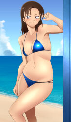 Rule 34 | 1girl, ass, blue eyes, brown hair, female focus, highres, meitantei conan, poron (pixiv id 17549041), swimsuit