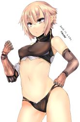 Rule 34 | 1girl, amputee, dated, expressionless, female focus, midriff, navel, original, pink hair, prosthesis, short hair, sigama, signature, simple background, solo, white background