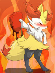 Rule 34 | !, !!, 10s, animal ear fluff, animal nose, blush, body fur, braixen, candy, chocolate, chocolate heart, closed eyes, creatures (company), food, furry, furry female, game freak, gen 6 pokemon, heart, incoming gift, melting, nintendo, pokemon, pokemon (creature), pokemon xy, shy, snout, solo, stick, tail, trembling, valentine