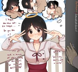 Rule 34 | 1boy, 1girl, :o, ^^^, alternate costume, angel, artist name, black hair, blue sky, blunt ends, blush, bob cut, bow, bowtie, breasts, brown eyes, closed mouth, cloud, commentary, completely nude, cum, cum in mouth, double v, english commentary, english text, fellatio, grabbing, grabbing another&#039;s breast, hair in own mouth, halo, hands on another&#039;s crotch, head on another&#039;s leg, hetero, highres, inverted bob, lewdishsnail, long sleeves, looking at viewer, loose hair strand, male pubic hair, medium breasts, messy hair, multiple views, nakahara misaki, neck ribbon, nhk ni youkoso!, nose blush, nude, open mouth, oral, outdoors, patreon username, penis, pov, pov hands, pubic hair, railing, raised eyebrows, red bow, red bowtie, red ribbon, red skirt, ribbon, sailor collar, satou tatsuhiro, school uniform, serafuku, sex, sex from behind, short hair, signature, skirt, sky, smile, standing, standing sex, sweat, swept bangs, thought bubble, turning head, uncensored, upper body, v, v over eye, very sweaty, white sailor collar, white serafuku
