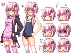 Rule 34 | &gt; &lt;, 1girl, :t, ahoge, anger vein, animal ears, blush, chart, closed eyes, dress, expressions, hair ornament, hand on own hip, happy, heart, hood, hooded jacket, jacket, long hair, looking at viewer, multiple views, nazu-na, o o, one-piece swimsuit, open mouth, pout, purple eyes, purple hair, purple thighhighs, school swimsuit, smile, surprised, swimsuit, tachi-e, thighhighs, transparent background, twintails, vocaloid, voiceroid, white thighhighs, yuzuki yukari