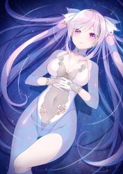 Rule 34 | 1girl, crying, denken, female focus, flower, gloves, highres, in water, lace, long hair, original, pink eyes, pink hair, rose, see-through, see-through swimsuit, smile, solo, swimsuit, twintails, white flower, white gloves