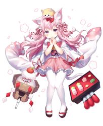 Rule 34 | 1girl, absurdres, animal ears, azur lane, bell, blush, bow, cat ears, cat tail, cherry blossoms, closed mouth, commentary, dango, dog, dot nose, eyes visible through hair, floating hair, floral print, flower, food, frilled kimono, frilled obi, frills, fruit, full body, fur collar, hair between eyes, hair bow, hair flower, hair ornament, hair ribbon, hair rings, hands up, highres, japanese clothes, jingle bell, kimono, kisaragi (azur lane), kisaragi (new year&#039;s wish) (azur lane), knees together feet apart, long hair, long sleeves, looking at viewer, mandarin orange, mochi, obi, orange (fruit), own hands together, pantyhose, petals, pigeon-toed, pink eyes, pink hair, pink kimono, red bow, red ribbon, ribbon, sanshoku dango, sash, shiba inu, shide, short kimono, simple background, smile, standing, symbol-only commentary, tabi, tachi-e, tail, tareme, torpedo, turret, wagashi, white background, white pantyhose, wide sleeves, yampa