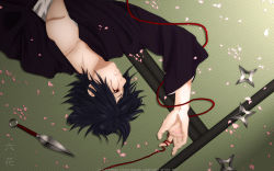 Rule 34 | 1boy, blood, cilou, kunai, male focus, naruto, naruto (series), petals, shuriken, solo, tears, uchiha sasuke, weapon