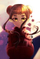 Rule 34 | 1girl, chinese clothes, cliy0, corona-chan, coronavirus, highres, original, personification, solo, tagme, thick eyebrows, upper body, yellow eyes