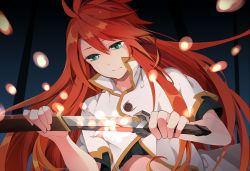 Rule 34 | 00s, 1boy, amuri, bad id, bad pixiv id, green eyes, jacket, long hair, luke fon fabre, male focus, red hair, solo, sword, tales of (series), tales of the abyss, weapon