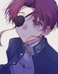 Rule 34 | 1boy, brown hair, chinese clothes, closed mouth, earrings, eyepatch, hayato suou, highres, jacket, jewelry, light, natsuneco 02, red eyes, short hair, solo, undershirt, wind breaker (nii satoru)