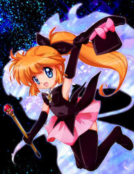Rule 34 | 1990s (style), 1girl, bad id, bad pixiv id, black thighhighs, blue eyes, bow, brooch, full body, gloves, hair ribbon, haneoka meimi, happy, hat, jewelry, kaitou saint tail, long hair, magical girl, orange hair, pink bow, ponytail, retro artstyle, ribbon, saint tail, sidelocks, skirt, solo, thighhighs, top hat, wand, zipang (zip@ng works)