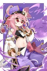 Rule 34 | 1767670605, 1girl, absurdres, brown eyes, candy, chupa chups, commentary request, detached sleeves, dori (genshin impact), food, genshin impact, hair between eyes, hat ornament, highres, holding, jinni (genshin impact), lollipop, long sleeves, looking away, navel, pink hair, puffy detached sleeves, puffy shorts, puffy sleeves, short hair, short hair with long locks, shorts, sidelocks, simple background, smile, stomach, sunglasses, vision (genshin impact)