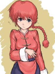 Rule 34 | 1girl, blush, braid, chinese clothes, fumio (rsqkr), genderswap, genderswap (mtf), ranma-chan, ranma 1/2, red hair, saotome ranma, sketch, solo, tangzhuang